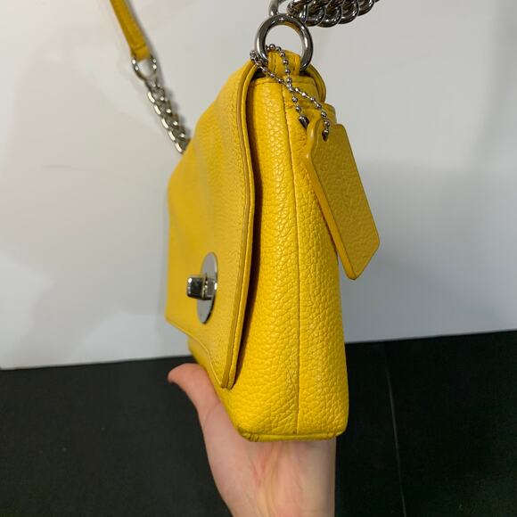 Coach Purse Small Crosstown Crossbody Bag in Yellow With Chain Detail & Turnlock - Picture 7 of 15
